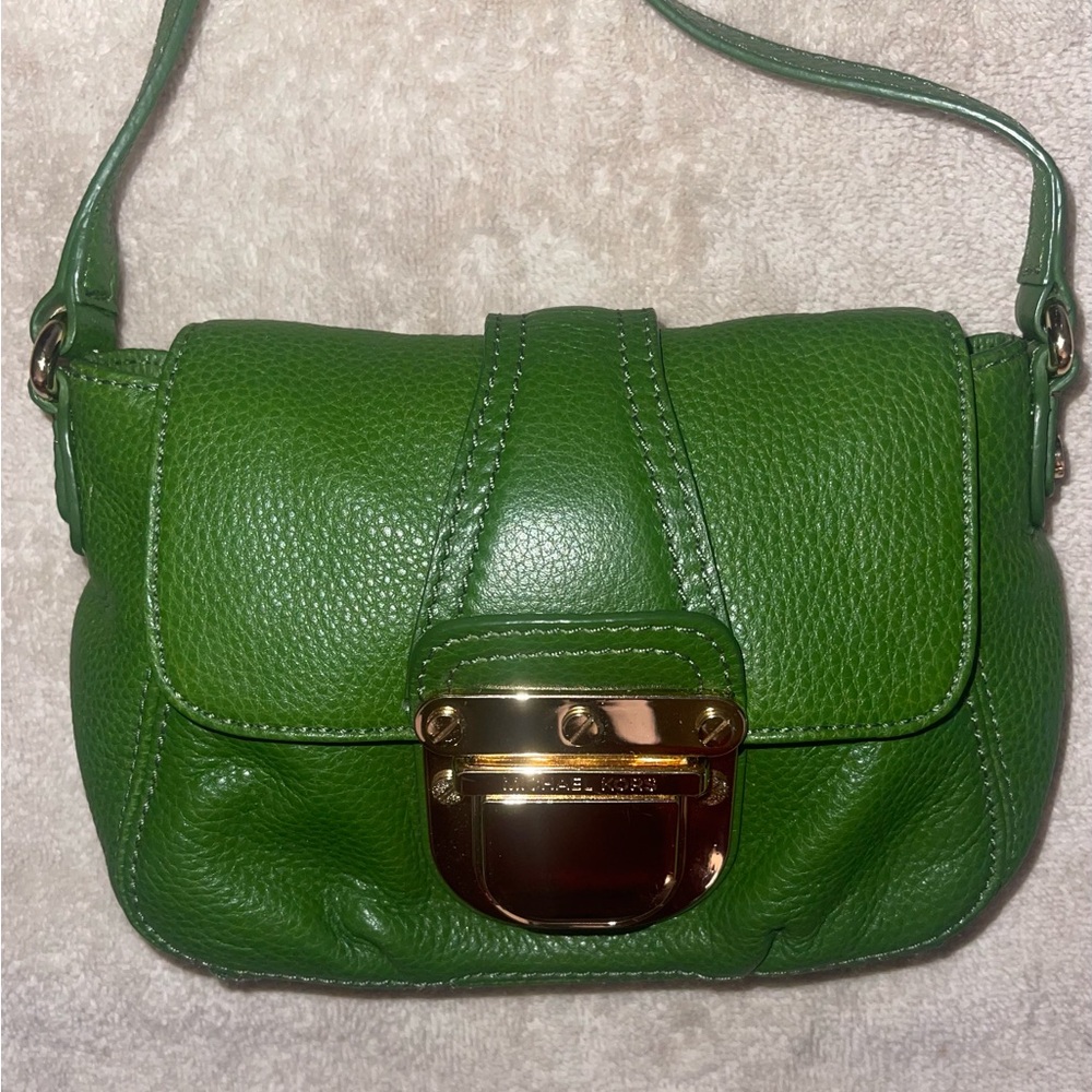 Michael Kors Green Leather Shoulder Bag with Gold Hardware